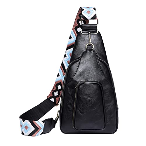 Kleine Bauchtasche für Damen, Leder, Umhängetasche, Brusttasche für Damen, Tragetasche für Damen, Arbeit, Schwarz , Einheitsgröße, Reiserucksäcke von Generisch