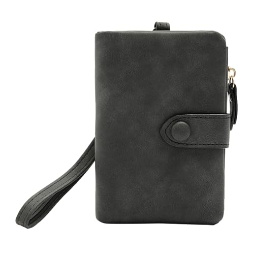 Kleine Geldbörse für Damen, Leder, Handgelenk, mit Kartenfächern, Ausweisfenster, Reißverschluss, transparente Kosmetiktasche, Schwarz , Einheitsgröße von Generisch