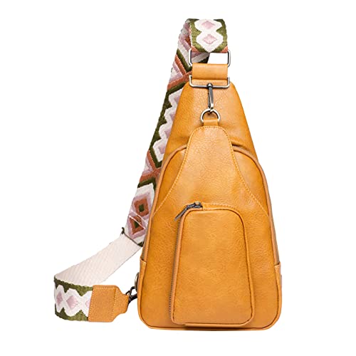 Kleine Gürteltasche für Damen, Leder, Umhängetasche, Brusttasche für Damen, Herren, Kuriertasche, Aktentasche, gelb, One size von Generisch