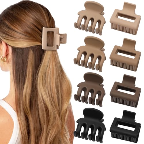 Kleine Haarspangen für Damen und Mädchen, rechteckig, matt, für dünnes, mittelgroßes und kurzes Haar, rutschfeste Haarklammer, starker Halt, Haar-Accessoires, 8 Stück von Generisch