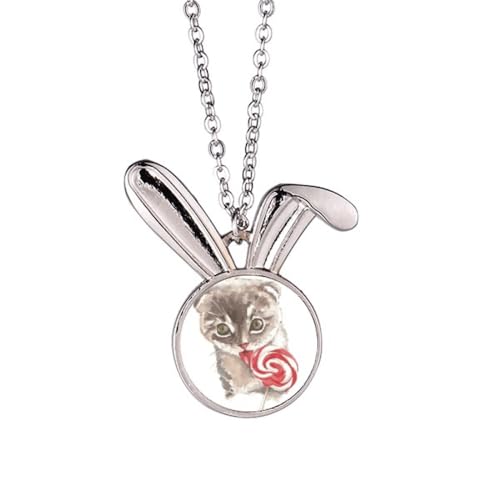 Kleine Katze, Lutscher, Aquarell, Tier, Kaninchen, Halskette, Anhänger, Hase, Tierschmuck, Geschenk von Generisch