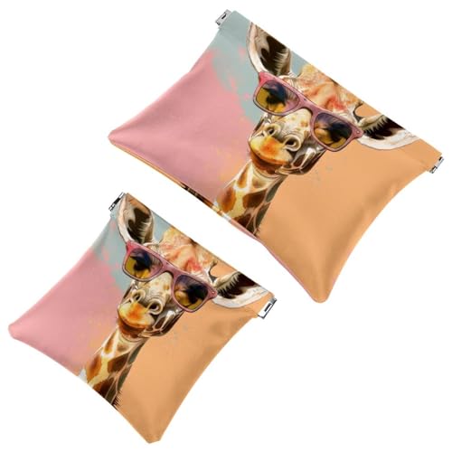 Kleine Kosmetiktasche mit Quetschverschluss, Reise-Make-up-Tasche für Geldbörse, kein Reißverschluss, selbstschließend, Mini-Make-up-Tasche für Damen und Mädchen, Giraffe in Sonnenbrille, lustiger von Generisch