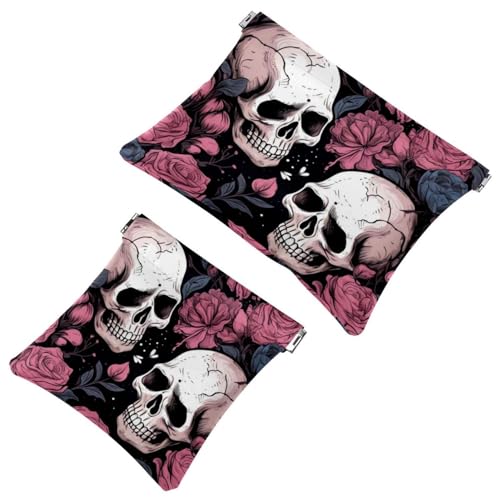 Kleine Kosmetiktasche mit Quetschverschluss, Reise-Make-up-Tasche für Geldbörse, kein Reißverschluss, selbstschließend, Mini-Make-up-Tasche für Damen und Mädchen, Totenkopf mit Rosen-Kunstmuster, Kleine Kosmetiktasche mit Quetschverschluss, Reise-Make-up-Tasche für Geldbörse, kein Reißverschluss, selbstschließend, Mini-Make-up-Tasche für Damen und Mädchen, Totenkopf mit Rosen-Kunstmuster, von Generisch