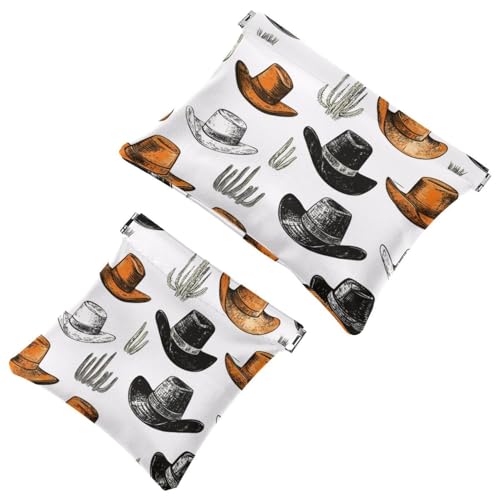 Kleine Kosmetiktasche mit Quetschverschluss, Reise-Make-up-Tasche für Geldbörse, kein Reißverschluss, selbstschließend, Mini-Make-up-Tasche für Damen und Mädchen, Western-Cowboy-Hüte, mehrfarbig 06, von Generisch