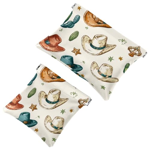 Kleine Kosmetiktasche mit Quetschverschluss, Reise-Make-up-Tasche für Geldbörse, kein Reißverschluss, selbstschließend, Mini-Make-up-Tasche für Damen und Mädchen, Western-Cowboy-Hüte, Mehrfarbig 03, von Generisch