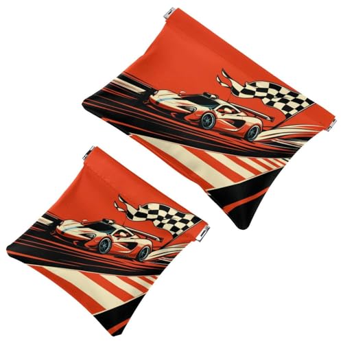 Kleine Kosmetiktasche mit Quetschverschluss, Reise-Make-up-Tasche für Geldbörse, kein Reißverschluss, selbstschließend, Mini-Make-up-Tasche für Damen und Mädchen, cooles Rennauto mit kariertem von Generisch