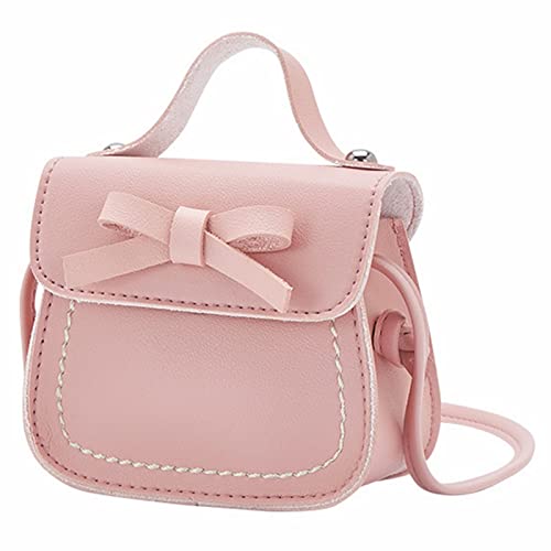 Kleine Mädchen-Leder-Umhängetasche für Mädchen, eine Umhängetasche, einfarbig, Schleife, modische Schultertasche, für Kinder und Herren, rose, Einheitsgröße von Generisch