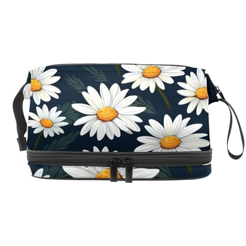 Kleine Make-up-Tasche mit Gänseblümchen-Motiv, tragbare Reise-Kosmetiktasche für Damen, Reißverschluss, Make-up-Organizer, wasserdicht, Mehrfarbig 6, 27x15x14 cm/10.6x5.9x5.5 in, Kosmetiktasche von Generisch