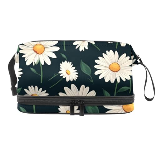 Kleine Make-up-Tasche mit Gänseblümchen-Motiv, tragbare Reise-Kosmetiktasche für Damen, Reißverschluss, Make-up-Organizer, wasserdicht, mehrfarbig 3, 27x15x14 cm/10.6x5.9x5.5 in, Kosmetiktasche von Generisch