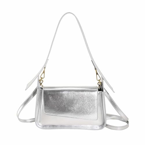 Kleine Schultertaschen für Damen, Abendtasche, Handtasche, Handtasche, helles Leder, Partytasche, niedliche Umhängetasche, Clutch, Geldbörsen für Damen, Schultertasche, silber, Einheitsgröße von Generisch