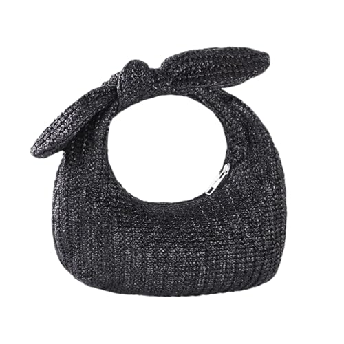 Kleine Taschen Anime Sommer Clutch Geldbörsen Frauen Knoten Schleife Top Griff Stroh Handtasche Urlaub Strand Brieftaschen Casual Beutel Lederjacke Herren Mit Viele Taschen (Black, 24x13x5cm) von Generisch