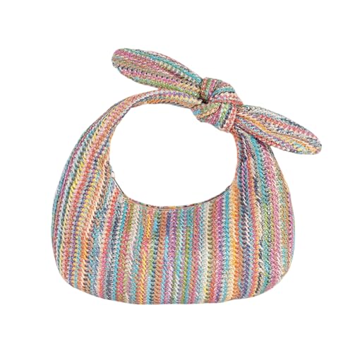 Kleine Taschen Anime Sommer Clutch Geldbörsen Frauen Knoten Schleife Top Griff Stroh Handtasche Urlaub Strand Brieftaschen Casual Beutel Lederjacke Herren Mit Viele Taschen (Multicolour, 24x13x5cm) von Generisch