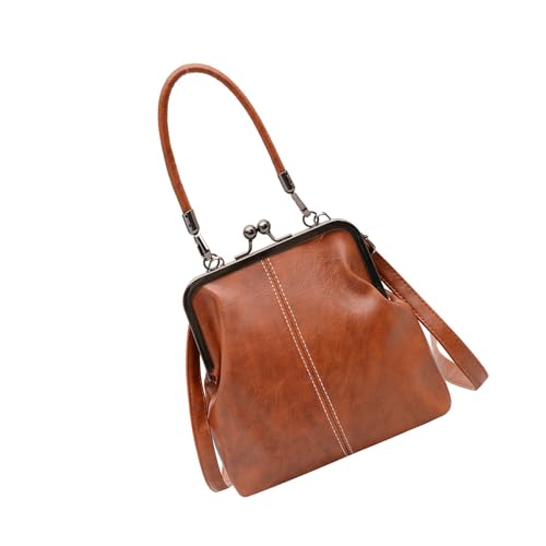 Kleine Umhängetasche für Damen, mit Tragegriff oben, kompakte Handtasche mit verstellbarem Riemen, Handy-Geldbörse, Gelb-Braun, Einheitsgröße von Generisch