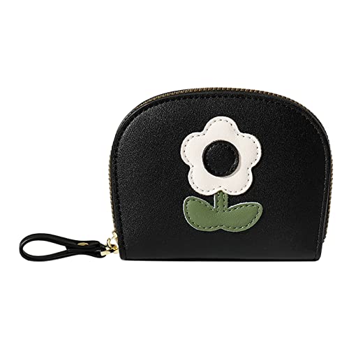 Kleine dreifach gefaltete Ledergeldbörse für Damen, mit Kartenfächern, Ausweisfenster, Geldbörse, Tasche, Note 9, Ledergeldbörse, Schwarz , Einheitsgröße von Generisch