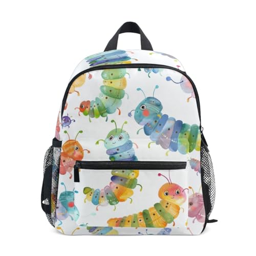 Kleiner Schulrucksack für Kinder, bunte Raupe, Kleinkinder, Vorschule, Schultasche, Kindergarten, Grundschultasche für Jungen und Mädchen, Bunte Raupe, S von Generisch