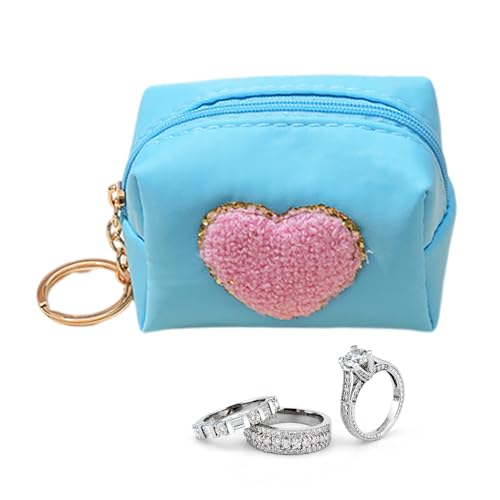 Kleingeldbörse für Münzen – Kleingeldbörse mit Stickmuster, Mehrzweck-Schlüsselanhänger, Münztasche, niedlich, wasserdicht, für Mädchen, Damen, Blaues und pinkes Herz, Refer to description, Unisex von Generisch