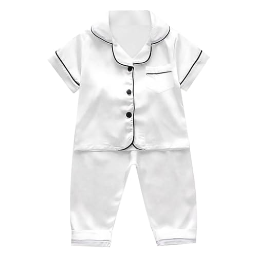 Kleinkind Kinder Baby Jungen Mädchen Satin Kurzarm Knopfleiste Hemd Tops + Lange Hose Seide Pyjama Nachtwäsche Outfits Loungewear Set Dinosaurier Pyjama 2-3 Jahre Jungen Jungen Pyjama Alter 7-8, weiß, von Generisch