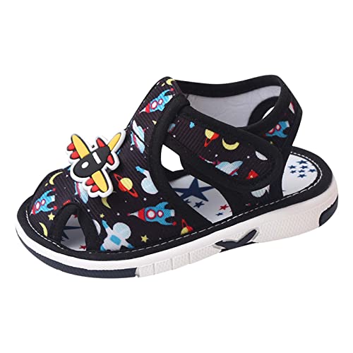 Kleinkind Schuhe Mädchen Sandalen Flachboden Nicht Slio Open Toe Slip Atmungsaktiv Weich Pattern Hausschuhe Ledersohle Damen (Black, 22.5 Toddler) von Generisch