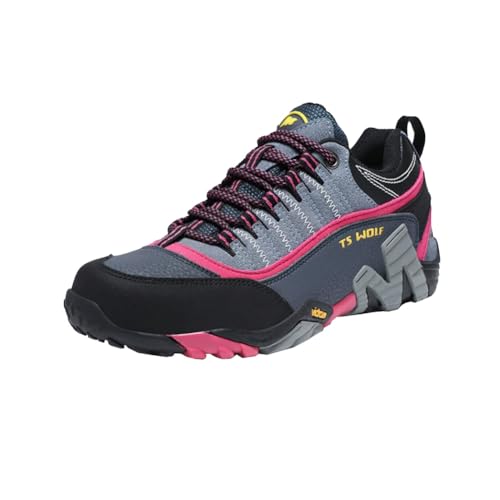 Kletterschuhe aus Frauen Echtleder atmungsaktive verschleißfeste leichte Anti-Rutsch Outdoor Wandern und Sport Reiseschuhe (Blau,36) von Generisch