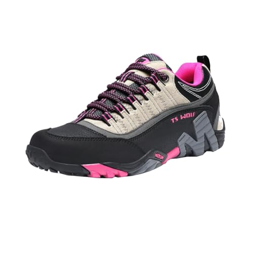 Kletterschuhe aus Frauen Echtleder atmungsaktive verschleißfeste leichte Anti-Rutsch Outdoor Wandern und Sport Reiseschuhe (Grau,38) von Generisch