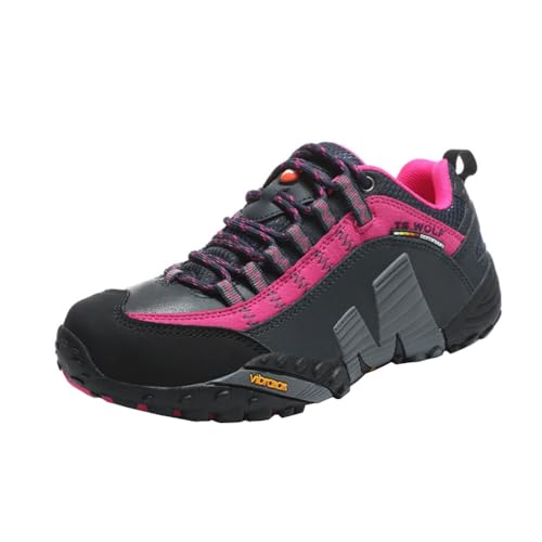 Kletterschuhe aus Frauen Echtleder atmungsaktive verschleißfeste leichte Anti-Rutsch Outdoor Wandern und Sport Reiseschuhe (Rot,39) von Generisch