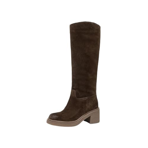 Kniehohe Damenstiefel im Röhren-Stil aus Wildleder mit einfarbigem Slip-On-Design und dicker Retro-Sohle für einen selbstbewussten Bürodamen-Stil, En8, 38 EU Kniehohe Damenstiefel im Röhren-Stil aus Wildleder mit einfarbigem Slip-On-Design und dicker Retro-Sohle für einen selbstbewussten Bürodamen-Stil, En8, 38 EU von Generisch