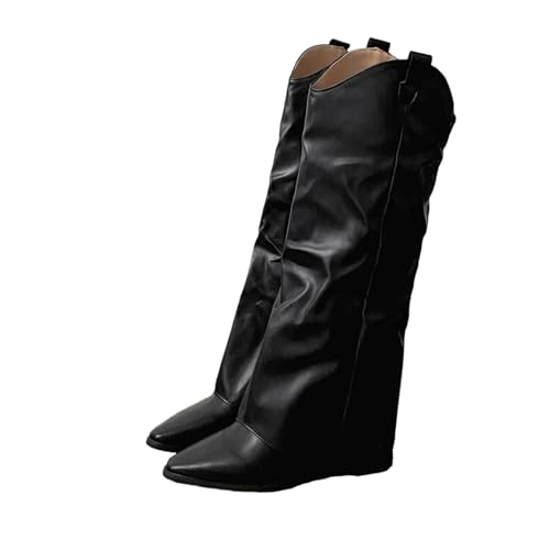 Kniehohe Damenstiefel mit spitzem Zehenbereich und dickem Absatz aus kuschelig weichem Leder für einen Street-Style-Look, perfekt für einen eleganten langen Bootie, Schwarz lang, 42 EU Kniehohe Damenstiefel mit spitzem Zehenbereich und dickem Absatz aus kuschelig weichem Leder für einen Street-Style-Look, perfekt für einen eleganten langen Bootie, Schwarz lang, 42 EU von Generisch