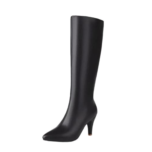 Kniehohe Stiefel für Damen, Business, Freizeit, Party, spitzer Zehenbereich, niedriger Absatz, Kleid, lange Stiefel, Schwarz , 40 EU von Generisch