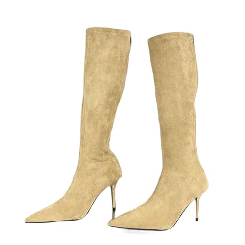 Kniehohe Stiefel für Damen, spitzer Zehenbereich, dünner Absatz, Reißverschluss, lange Stiefel, Winter, Abschlussball, Partyschuhe, aprikose, 39 EU Kniehohe Stiefel für Damen, spitzer Zehenbereich, dünner Absatz, Reißverschluss, lange Stiefel, Winter, Abschlussball, Partyschuhe, aprikose, 39 EU von Generisch
