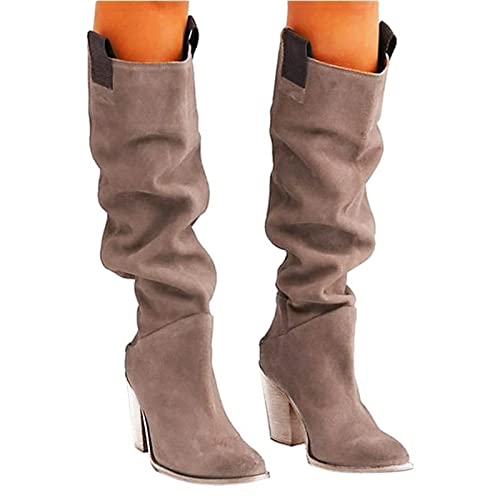 Kniehohestiefel Damen Mit Absatz Reißverschluss - High Heels Stiefel Sexy Overknees - Wildlederstiefel Blockabsatz Langschafstiefel Stretch Overkneesstiefel Spitzzehe Schlupfstiefel von Generisch