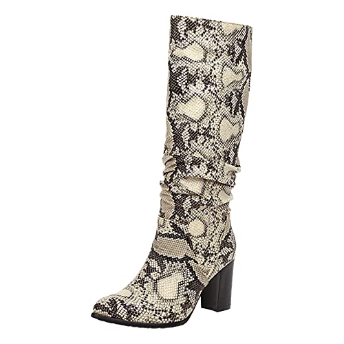 Kniehohestiefel Damen Mit Blockabsatz Overkneesstiefel Damen High Heels Pu-Leder Stiefel Spitzzehe Langschaftstiefel Hohe Schlupfstiefel rutschfeste Reitstiefel Elegant Damenstiefel von Generisch