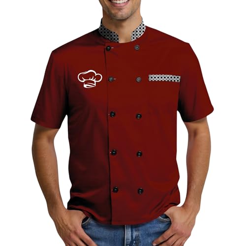 Kochjacke Herren Kurzarm Küche Uniform Bäckerjacke Küchebekleidung Hemd Weiss Slim Fit Koch Tshirts Poloshirt Set Arbeits Tshirt Jacken Für Männer Chef Geschenke Jacke Schweißer von Generisch