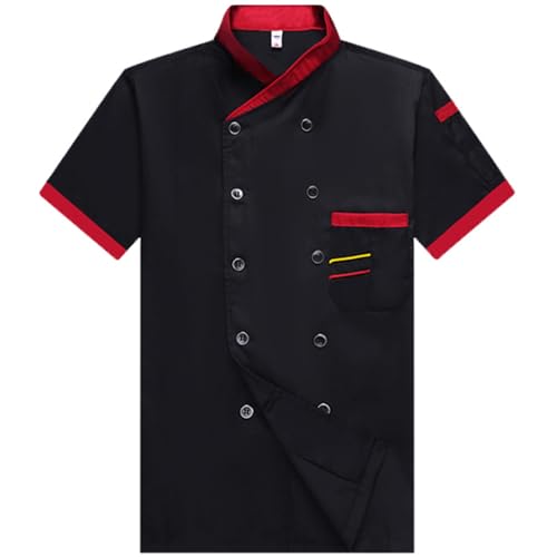 Kochjacke Kurzarm für Herren & Damen Kochjacke Unisex Küche Hotel Uniform Kurzarm Professional Kochjacke Modern Style Chef Bäckerjacke mit Tasche Schwarz/Weiss Kochkleidung Chef Uniform Kurzarm von Generisch