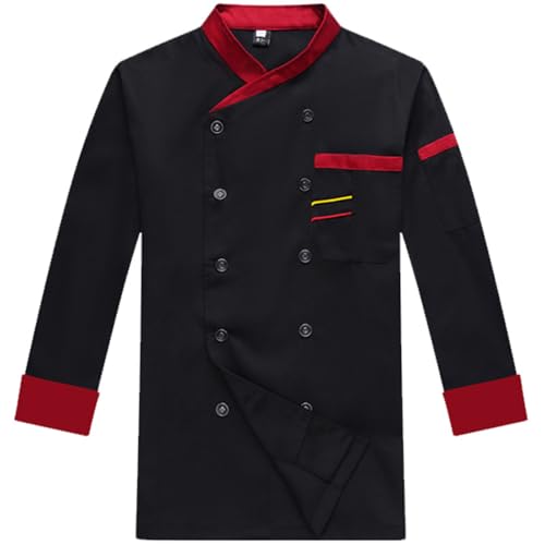 Kochjacke Lange ärmel für Herren & Damen Kochjacke Unisex Küche Hotel Uniform Lange ärmel Professional Kochjacke Modern Style Chef Bäckerjacke mit Tasche Schwarz/Weiss Kochkleidung Chef Uniform von Generisch