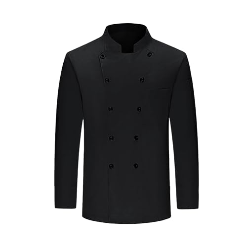 Kochjacke Unisex Kochjacke Damen Herren Schwarz/Weiss Kochkleidung Professional Chef Uniform Langarm Bäckerjacke Kochmantel, Uniform, Restaurant, Küche, Arbeitskleidung, Basic Shirts von Generisch