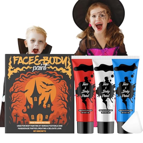 Körperfarbe Für Erwachsene, Halloween Cosplay Körperfarbe Set 3 Teile, Abwaschbares Schmink-Set Für Fasching Kinder Und Erwachsene von Generisch