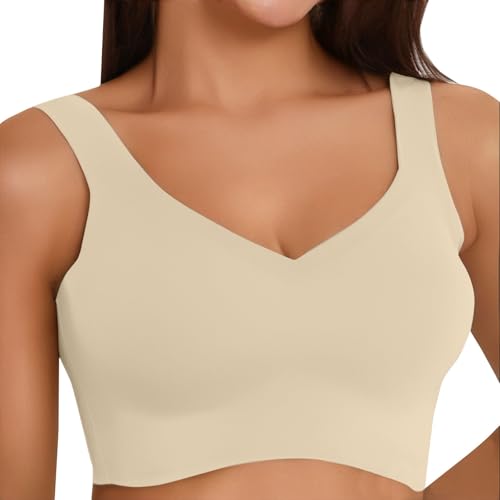 Komfort Nahtlos BHS Damen Klassische IceSilk BH Ohne Bügel Sport BH P-ush Up mit Verstellbarem Bustier Große Brüste Unterwäsche Starker Halt Trainings Schlaf BHS Gepolstert für Alltag Yoga von Generisch