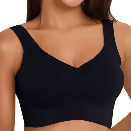 Komfort Nahtlos BHS Damen Klassische IceSilk BH Ohne Bügel Sport BH P-ush Up mit Verstellbarem Bustier Große Brüste Unterwäsche Starker Halt Trainings Schlaf BHS Gepolstert für Alltag Yoga von Generisch