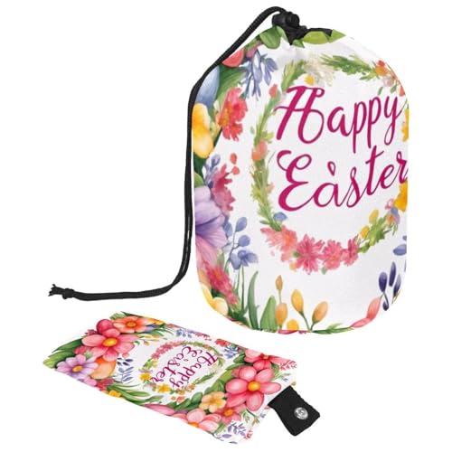 Komfort und Stil kombiniert – große Make-up-Tasche mit wasserdichtem Design für Damen, rosa Frohe Ostern Kranz, mehrfarbig, 9.9x6.9in/25.2x17.6cm;6x3.5in/15.2x8.8cm von Generisch