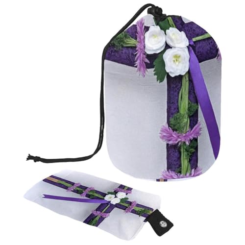 Komfort und Stil kombiniert – große Make-up-Tasche mit wasserdichtem Design für Damen, violettes Oster-Kreuz, mehrfarbig, 9.9x6.9in/25.2x17.6cm;6x3.5in/15.2x8.8cm von Generisch