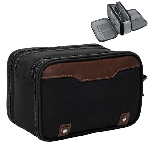 Kompakte Kulturtasche für Herren, wasserdicht, brauner Griff, 24 x 12 x 15 cm, perfekt für Reisen von Generisch