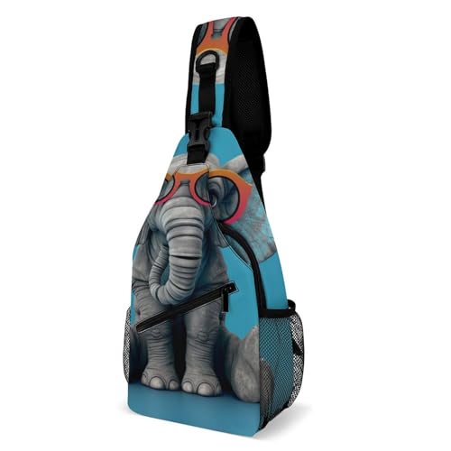 Kompakte Kuriertasche, stilvolle Umhängetasche, geeignet für Stadtreisen und den täglichen Gebrauch, Elefant mit Brille von Generisch