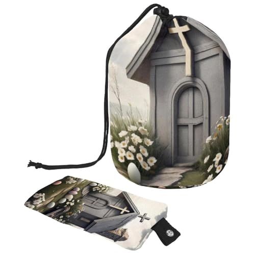 Kompakte und tragbare Kulturtasche | Große Make-up-Tasche für Damen mit faltbarem Design, graues Oster-Kreuzhaus, mehrfarbig, 9.9x6.9in/25.2x17.6cm;6x3.5in/15.2x8.8cm von Generisch