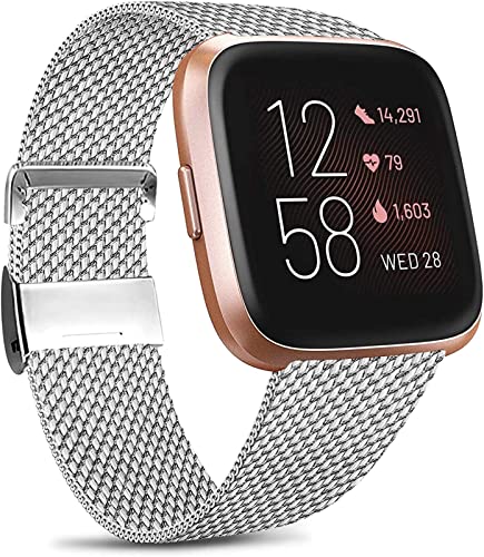 Kompatibel mit Fitbit Versa Armband / Fitbit Versa 2 Armband, Metall, Edelstahl, Ersatzarmband mit einzigartigem Magnetverschluss für Fitbit Versa, Large, A von Generisch
