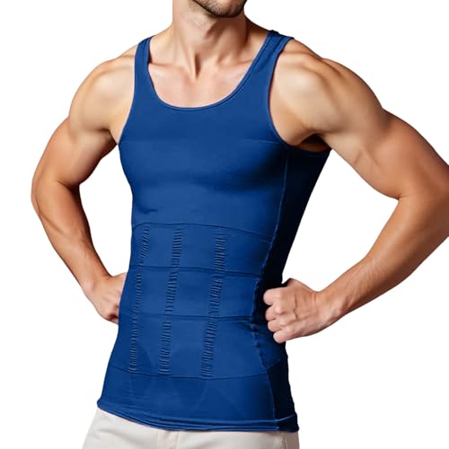 Kompressionsunterhemd Herren Tank Top Ärmelloses Funktionsunterhemd Shapewear Bauchweg Unterhemd Figurformende Elastische Weste Trägershirt Männer Bodybuilding Fitness Gym Tanktop Untershirt Blau L von Generisch