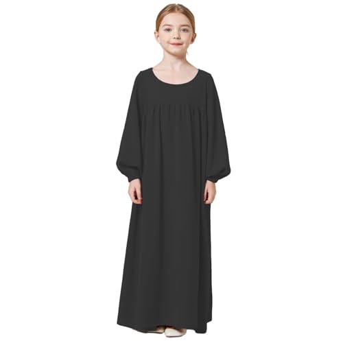 Kord Schwarz Kinder Mädchen Entzückendes Muslimisches Abaya Kleid Langarm Slim Fit Lässiges Gebetsgewand Kleid Mädchen Karo (Black, 11-12 Years) von Generisch