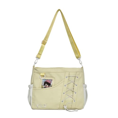 Koreanischer Stil Canvas Messenger Bag mit Blumendruck, niedliche große Kapazität, Umhängetasche, Crossbody Satchel für Mädchen, leichte Schultasche für Studenten, Pendeln oder den täglichen Gebrauch von Generisch