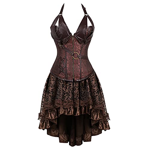 Korsett Kleid Damen Steampunk Korsett Sexy Corsage Kleid Leder Bustier Corsagenkleid Spitze Kostüm Burlesque Damen Gothic Vintage Retro Pirat Vintage Sexy Gothic Frauen von Generisch