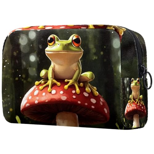 Kosmetiktasche, Make-up-Tasche mit Fröschen, Pilzwald-Muster für Damen, große Make-up-Tasche, Reise-Organizer für Toilettenartikel, multi, 18.5x7.5x13cm/7.3x3x5.1in, Art déco von Generisch