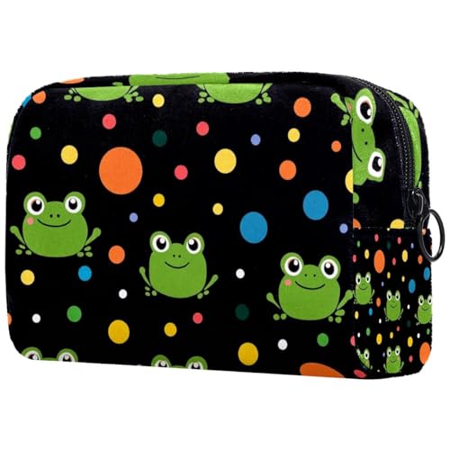 Kosmetiktasche, Make-up-Tasche mit Fröschen, buntes Punktemuster für Damen, große Make-up-Tasche, Reise-Organizer für Toilettenartikel, multi, 18.5x7.5x13cm/7.3x3x5.1in, Art déco von Generisch